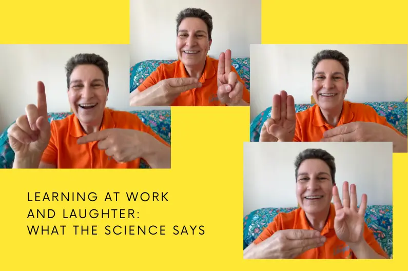 Sunny Turner delivering a Laughter Yoga session with a corporate team - Learning at Work Week