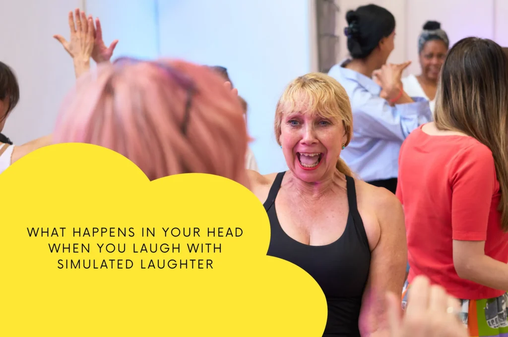 Woman laughing joyfully, illustrating what happens in your brain during simulated laughter